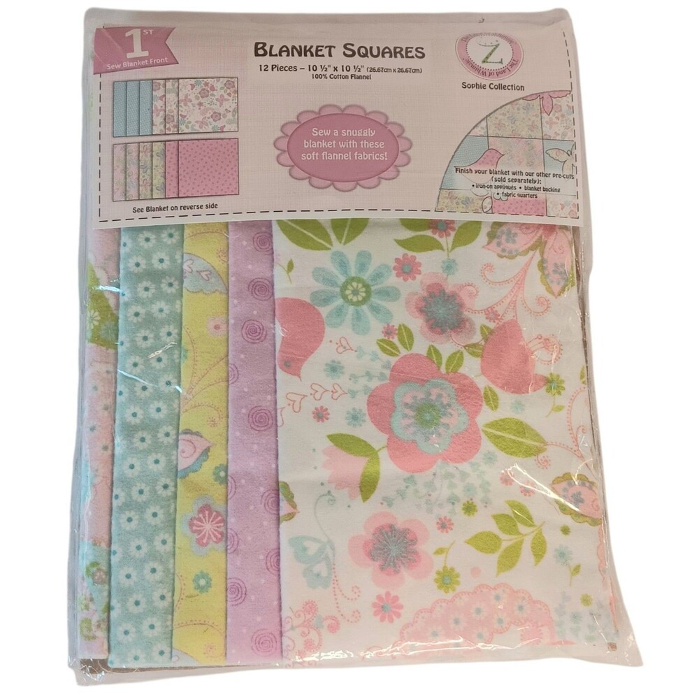 Land of Whimzie Baby Blanket Kit Fabric & Iron On Flower Butterflies Birds - New